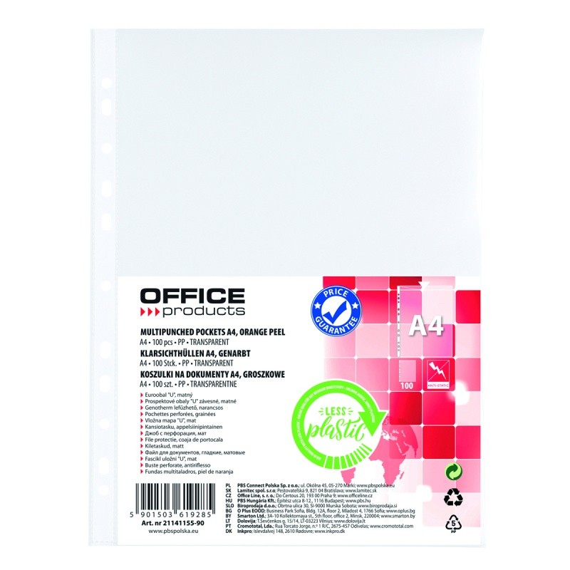 ფაილი 30 მიკრონი EKO-LESS PLASTIC (100 ცალი) OFFICE PRODUCTS ხორკლიანი ზედაპირით