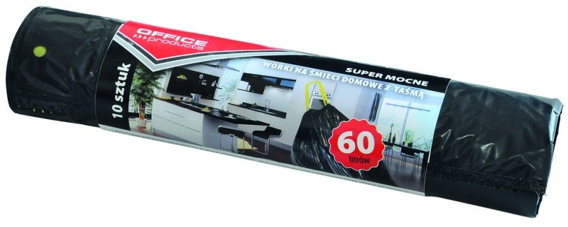 ნაგვის პარკი თასმით (მძიმე ნივთებისთვის) (60 ლიტრიანი) (10ც.) (25მიკ.) (57X72სმ) შავი OFFICE PRODUCTS წონა: 0.205კგ