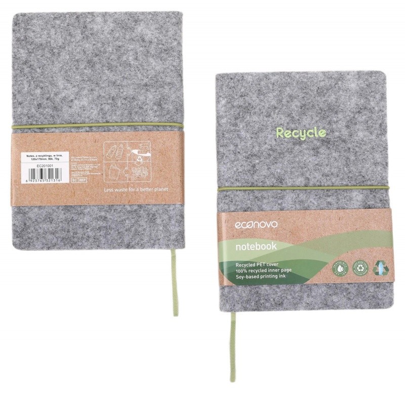 ბლოკნოტი რბილი ყდით ECONOVO, RECYLED, ფეტრის ზედაპირით, უჯრა, 96 ფურცელი, 70GSM, 120x170მმ