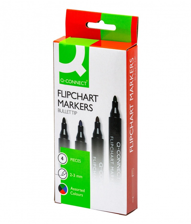 FLIPCHART MARKER, Q-CONNECT, BULLET, 4 PCS, ASSORTED COLOURS