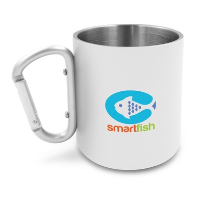 Recycled stainless steel mug 280 ml with carabiner clip