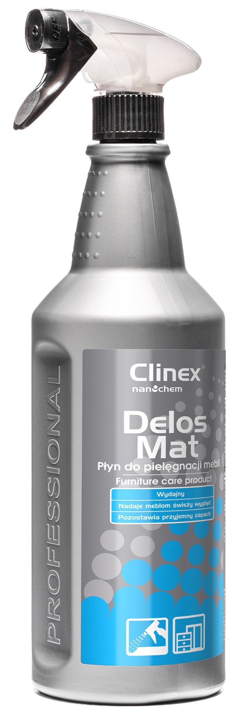 ხის ავეჯის საწმენდი & საპრიალებელი სპრეი CLINEX DELOS MAT (1ლტ) ეფექტურია ხის ზედაპირსთვის
